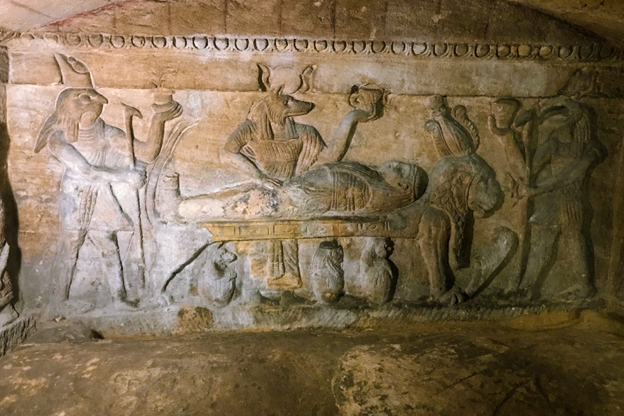 inner wall of Catacombs of Kom El Shoqafa